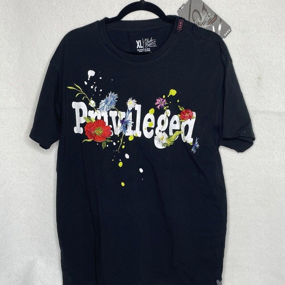 Bleeker and Mercer T-Shirt Privileged Black Embroidered NEW X-Large Shirt Tee